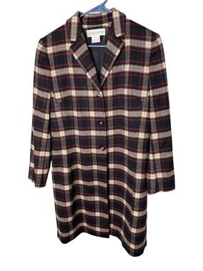 Jones New York Multi-Color Plaid Wool Blend Trench Coat Size 12